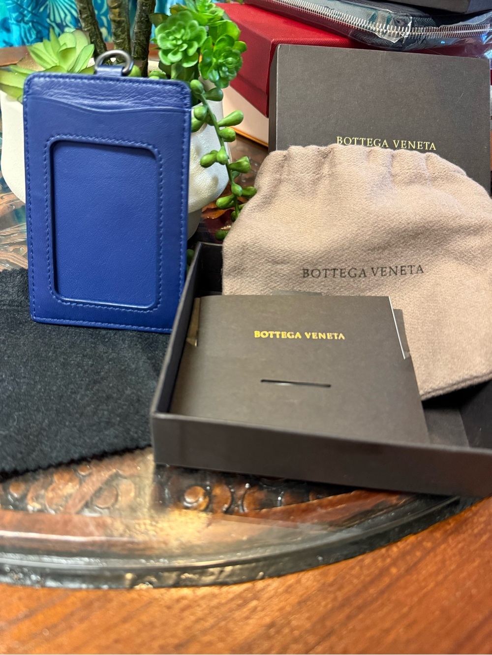 Bottega Veneta Blue Intrecciato Leather Lambskin Pass Card Case Box & Dust Bag